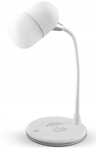 LAMPKA NOCNA SZKOLNA BIURKOWA INDUKCYJNA ŁADOWARKA GŁOŚNIK BLUETOOTH BIAŁA