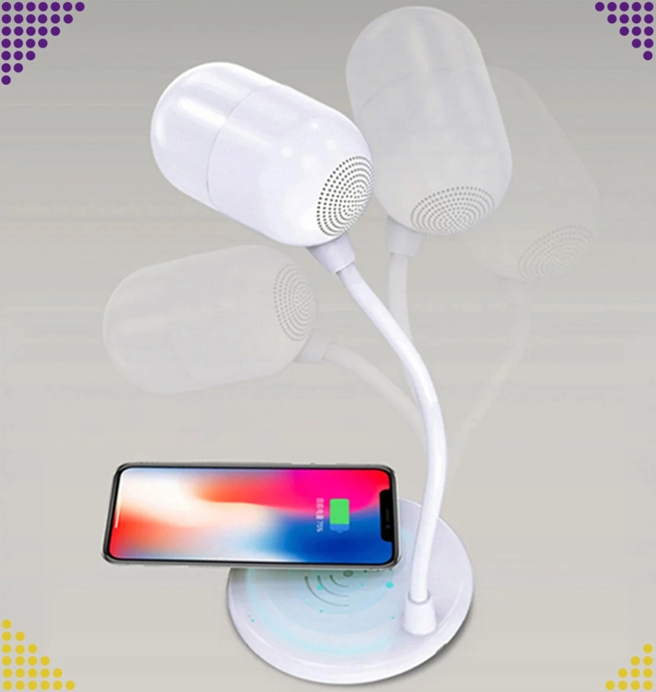 LAMPKA NOCNA SZKOLNA BIURKOWA INDUKCYJNA ŁADOWARKA GŁOŚNIK BLUETOOTH BIAŁA