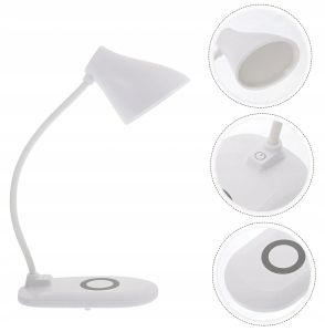LAMPKA LED BIUROWA SZKOLNA REGULOWANA Z ŁADOWARKĄ INDUKCYJNĄ QI USB BIAŁA
