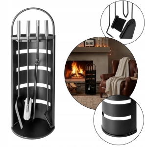 ZESTAW DO KOMINKA PALENISKA STOJAK PRZYBORNIK KOMINKOWY CZARNY NIERDZEWNY