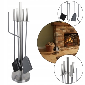 PRZYBORNIK KOMINKOWY ZESTAW NARZĘDZI DO KOMINKA STAL NIERDZEWNA 5 CZĘŚCI