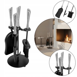 ZESTAW DO KOMINKA PRZYBORNIK STOJAK AKCESORIA KOMINKOWE 4 CZĘŚCI CZARNY