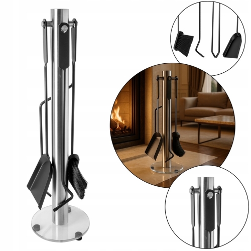 ZESTAW DO KOMINKA PALENISKA STOJAK Z AKCESORIAMI PRZYBORNIK KOMINKOWY STAL