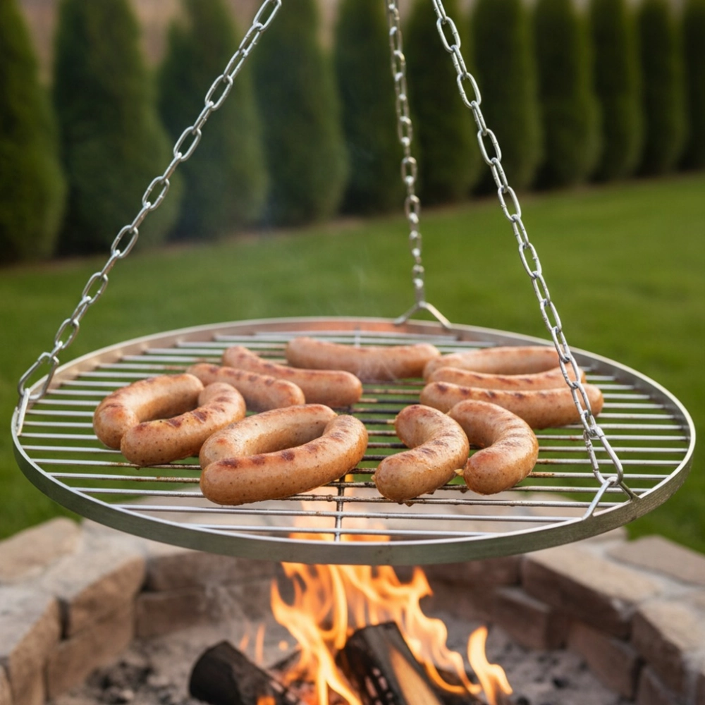 RUSZT DO GRILLA NIERDZEWNY OKRĄGŁY WISZĄCY DO GRILLOWANIA FI 70 CM TRÓJNÓG