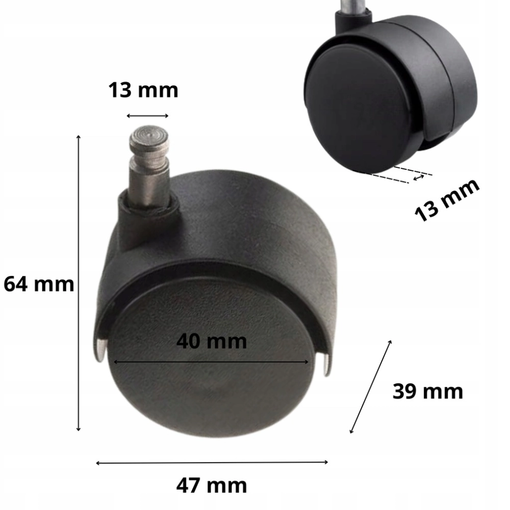 KÓŁKO OBROTOWE ZESTAW 4 SZTUKI Z BOLCEM FI 40 MM KÓŁKA DO KRZESŁA STOLIKA