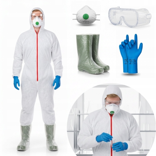 ODZIEŻ OCHRONNA KOMPLETNY ZESTAW OCHRONY BHP KOMBINEZON MASKA OKULARY ROZ S
