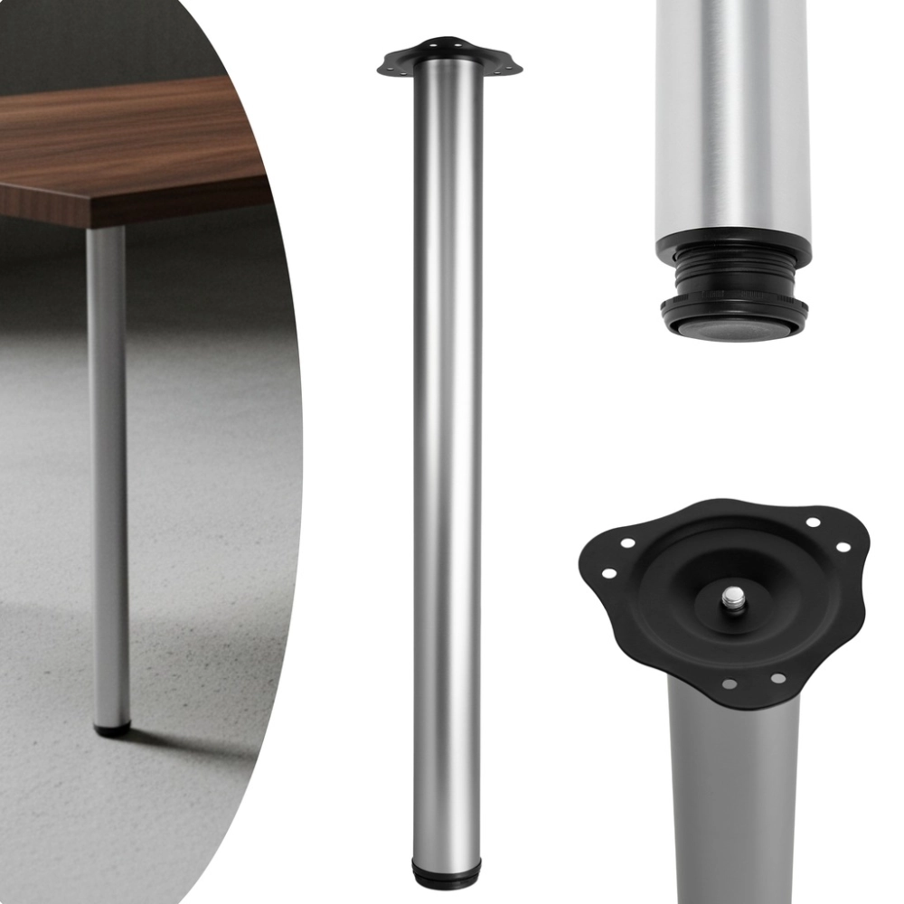 NOGA MEBLOWA FI 60 MM DO STOŁÓW MEBLI BLATÓW H 710 OKRĄGŁA STAL ALUMINIUM
