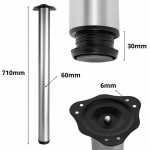 NOGA MEBLOWA FI 60 MM DO STOŁÓW MEBLI BLATÓW H 710 OKRĄGŁA STAL ALUMINIUM