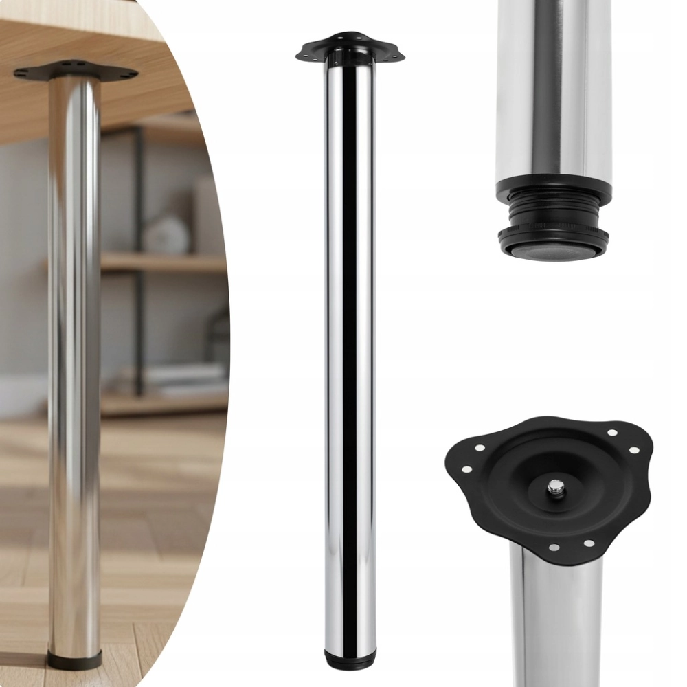 NOGA MEBLOWA FI 60 DO STOŁU BLATU METAL NÓŻKA DO MEBLI H 710 MM 1 SZT CHROM