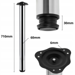 NOGA MEBLOWA FI 60 DO STOŁU BLATU METAL NÓŻKA DO MEBLI H 710 MM 1 SZT CHROM