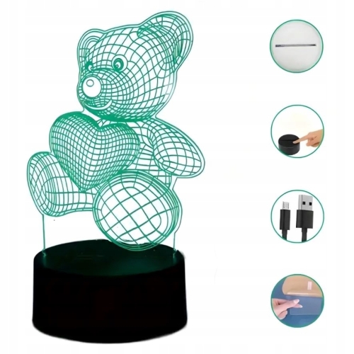 LAMPKA NOCNA PREZENT MIŚ 3D ILLUSION DO SYPIALNI DLA DZIECI BIURKOWA USB