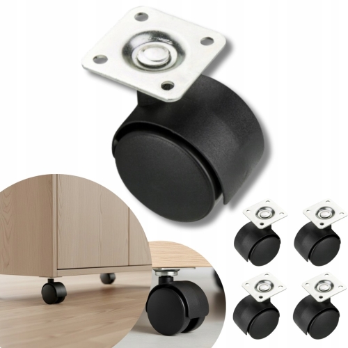 KÓŁKO MEBLOWE ZESTAW 4 SZT KÓŁEK OBROTOWYCH Z PŁYTKĄ FI 50 DO MEBLI SZAFEK