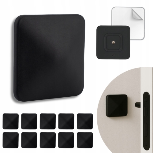 ZESTAW 10 ODBOJNIKÓW DRZWIOWYCH KWADRATOWY SAMOPRZYLEPNY 50X50 MM CZARNY