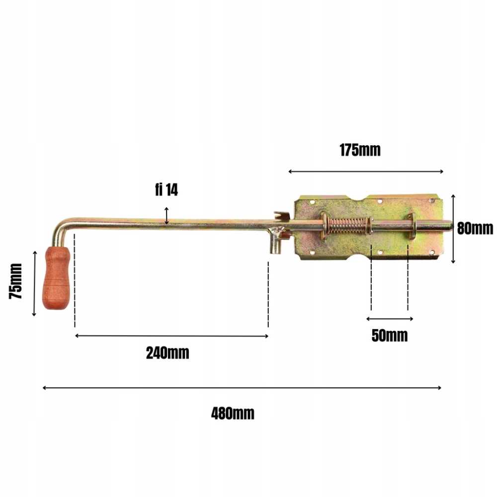 ZASUWA SPRĘŻYNOWA 480 MM ZABEZPIECZENIE DO DRZWI BRAM SKRZYŃ OCYNK ŻÓŁTY