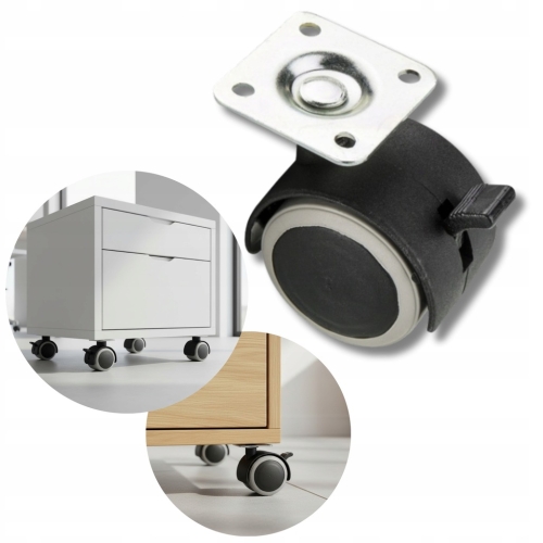 KÓŁKO OBROTOWE GUMOWANE Z PŁYTKĄ I HAMULCEM FI 40 MM DO KRZESŁA SZAFKI