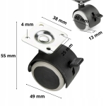 KOMPLET 4 KÓŁEK OBROTOWYCH GUMOWANYCH Z HAMULCEM FI 40 MM DO KRZESŁA SZAFKI