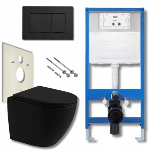 ZESTAW TOALETOWY STELAŻ PODTYNKOWY DO WC MISA PRZYCISK SPŁUKUJĄCY CZARNY