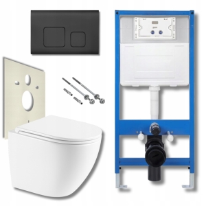 ZESTAW TOALETOWY DO WC STELAŻ PODTYNKOWY MISA PRZYCISK SPŁUKUJĄCY CZARNY