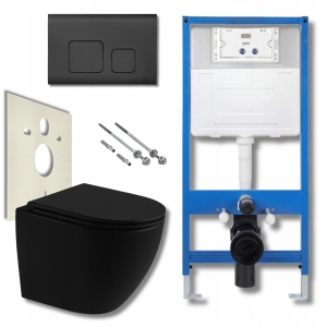 ZESTAW TOALETOWY STELAŻ PODTYNKOWY MISA WISZĄCA PRZYCISK SPŁUKUJĄCY CZARNY