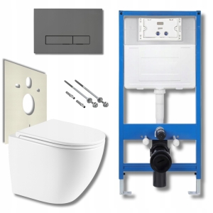 ZESTAW TOALETOWY WC STELAŻ PODTYNKOWY MISA PRZYCISK SPŁUKUJĄCY ANTRACYTOWY