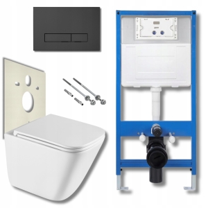 ZESTAW TOALETOWY PODTYNKOWY KOMPLETNY STELAŻ MISA WISZĄCA PRZYCISK CZARNY