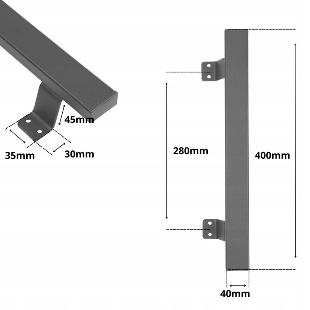 ANTABA DO DRZWI 400 MM POCHWYT DRZWIOWY UCHWYT PROSTOKĄTNY 4X2 CM CZARNY