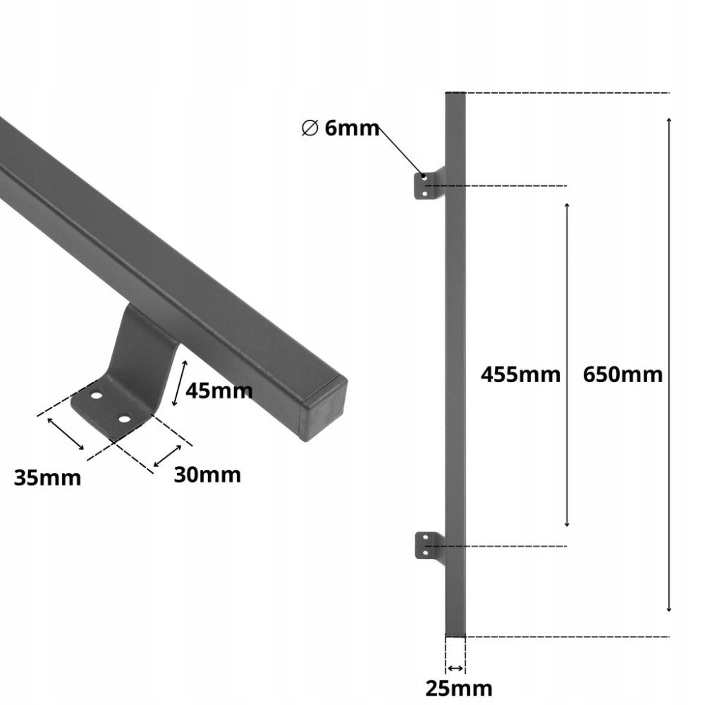 ANTABA DRZWIOWA UCHWYT DO DRZWI 65 CM KWADRATOWY POCHWYT 25X25 MM CZARNY