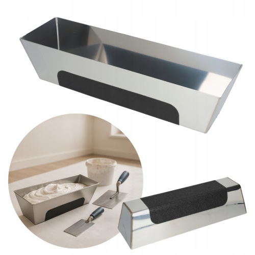 POJEMNIK DO GIPSU GŁADZI MAS SZPACHLOWYCH Z LISTWĄ 36x11 CM NIERDZEWNY