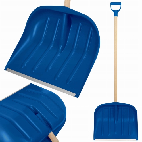 Łopata do śniegu - NIEBIESKA - ze stylem drewnianym - zgarniacz - wzmocniona solidna szufla do odśnieżania