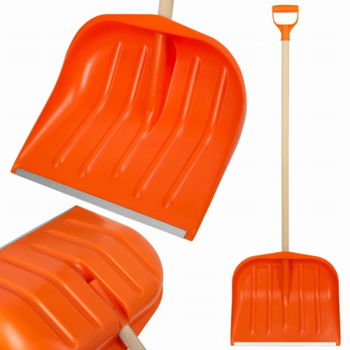 Łopata do śniegu - POMARAŃCZOWA - ze stylem drewnianym - zgarniacz - wzmocniona solidna szufla do odśnieżania