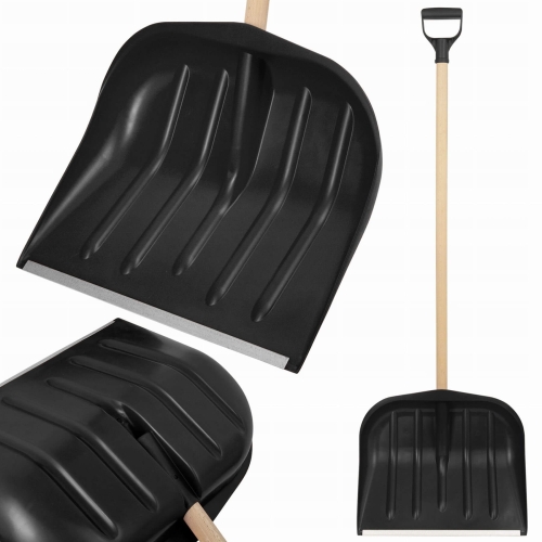 Łopata do śniegu - CZARNA - ze stylem drewnianym - zgarniacz - wzmocniona solidna szufla do odśnieżania