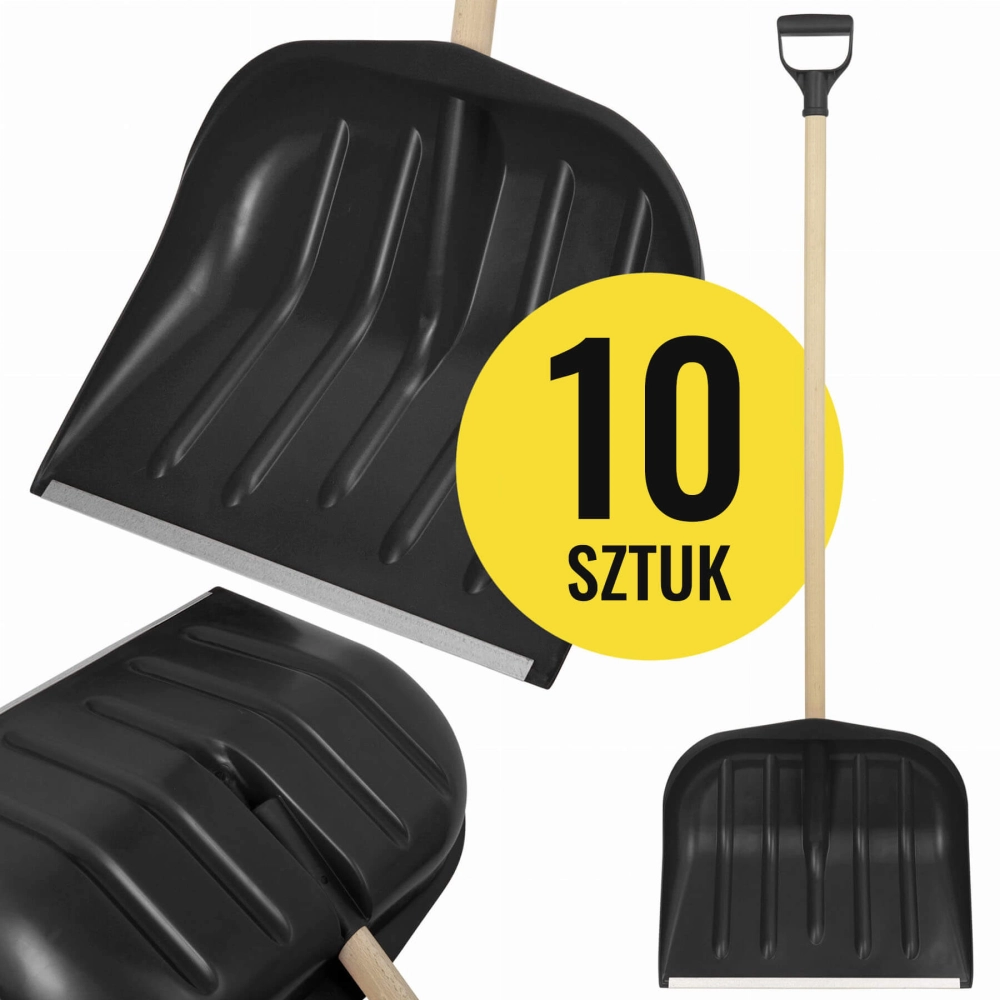 Zestaw 10 sztuk łopat do śniegu w kolorze czarnym ze stylem drewnianym - CZARNE łopaty śniegowe