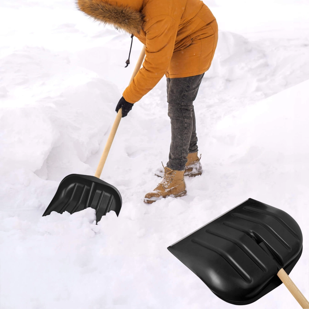 Łopata do śniegu w kolorze czarnym ze stylem drewnianym - CZARNE łopaty śniegowe