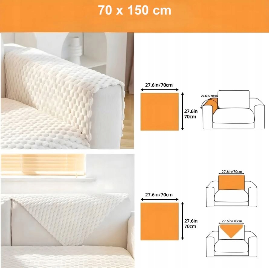 NARZUTA KOC NA KANAPĘ SOFĘ FOTEL ANTYPOŚLIZGOWA ELASTYCZNA 70x150 CM