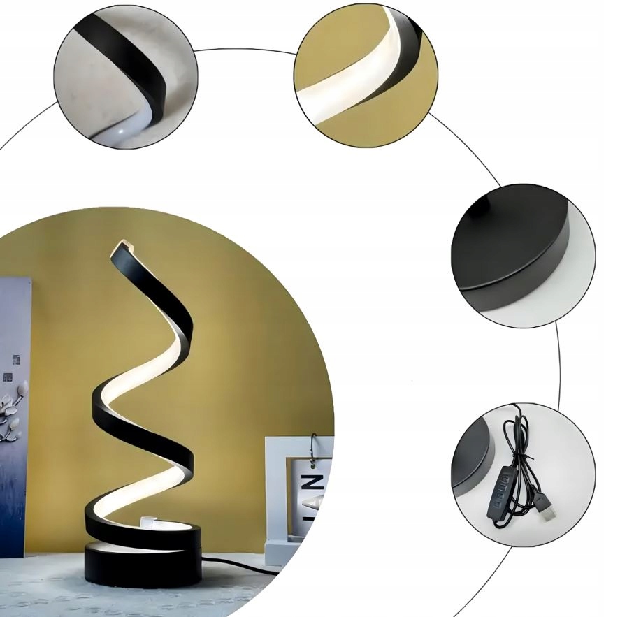 LED SPIRALNA LAMPKA NOCNA LAMPA STOŁOWA OŚWIETLENIE DEKORACYJNE DO SYPIALNI