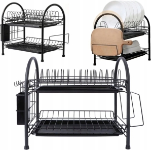 SUSZARKA DO NACZYŃ DWUPOZIOMOWA METALOWA OCIEKACZ STOJĄCA CZARNA DUŻA