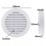 KRATKA WENTYLACYJNA OKRĄGŁA PLASTIKOWA FI 125 mm Z SIATKĄ BIAŁA