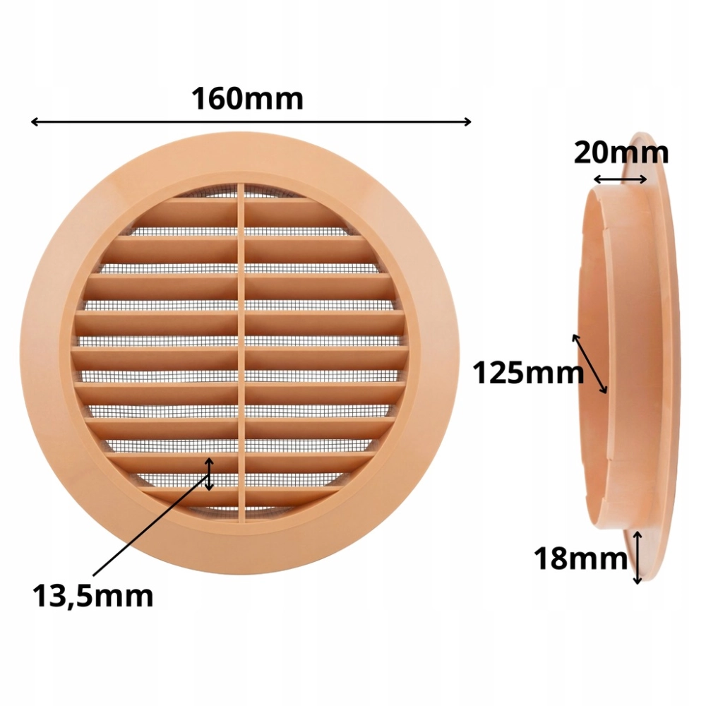 KRATKA WENTYLACYJNA OKRĄGŁA PLASTIKOWA FI 125 mm Z SIATKĄ BEŻOWA