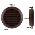 KRATKA WENTYLACYJNA OKRĄGŁA PLASTIKOWA FI 125 mm Z SIATKĄ BRĄZOWA