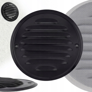 KRATKA WENTYLACYJNA METALOWA Z SIATKĄ OKRĄGŁA PRZYKRĘCANA FI 100 CZARNA