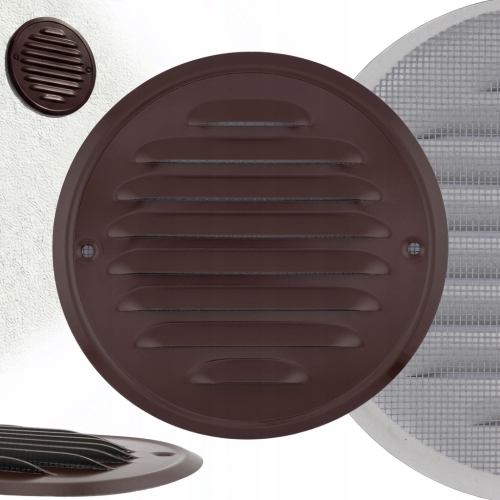 KRATKA WENTYLACYJNA METALOWA Z SIATKĄ OKRĄGŁA PRZYKRĘCANA FI 100 BRĄZOWA