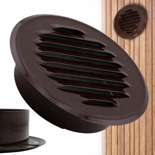 KRATKA WENTYLACYJNA METALOWA OKRĄGŁA Z KRÓĆCEM KOŁNIERZEM FI 100 BRĄZOWA