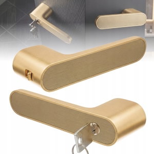 KLAMKA DRZWIOWA WEWNĘTRZNA NOWOCZESNA Z KLUCZEM I BLOKADĄ SOLIDA ZŁOTA