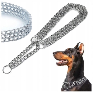 MOCNA OBROŻA ZACISKOWA METALOWA ŁAŃCUSZKOWA 3 RZĘDY DLA PSA 45 CM ŁAŃCUCH