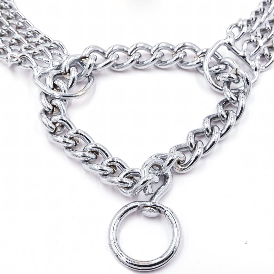 MOCNA OBROŻA ZACISKOWA METALOWA ŁAŃCUSZKOWA 3 RZĘDY DLA PSA 45 CM ŁAŃCUCH