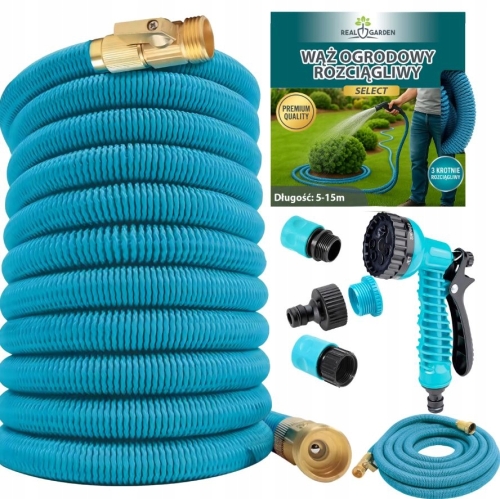 WĄŻ OGRODOWY ELASTYCZNY ROZCIĄGLIWY 5-15M PISTOLET 1/2 3/4 ZRASZACZ PREMIUM