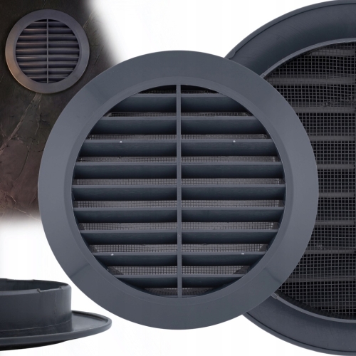 KRATKA WENTYLACYJNA OKRĄGŁA PLASTIKOWA FI 100 mm Z SIATKĄ GRAFITOWA