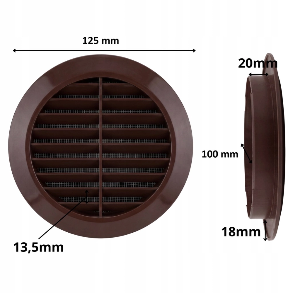 KRATKA WENTYLACYJNA OKRĄGŁA PLASTIKOWA FI 100 mm Z SIATKĄ BRĄZOWA