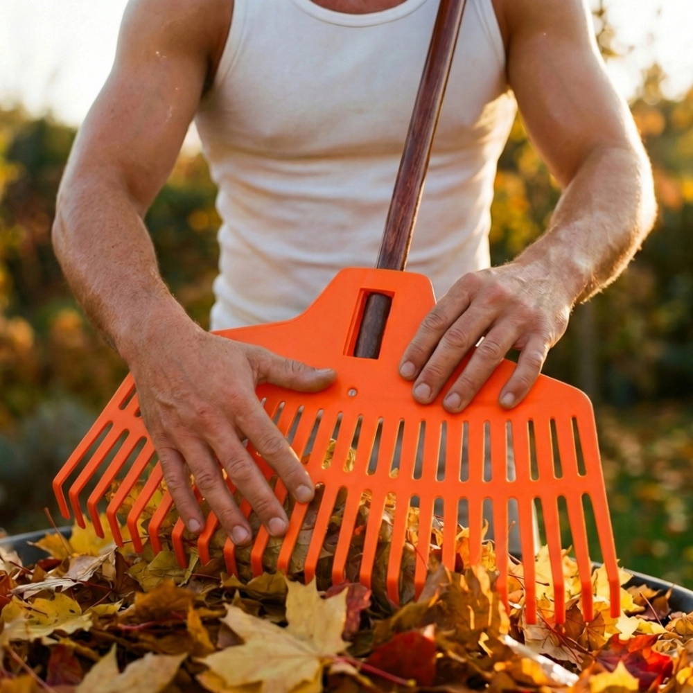 GRABIE PLASTIKOWE 38 cm 21 ZĘBÓW ABS DO LIŚCI TRAWY GRABKI POMARAŃCZOWE