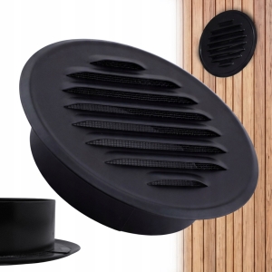 KRATKA WENTYLACYJNA METALOWA OKRĄGŁA Z KRÓĆCEM KOŁNIERZEM FI 125 CZARNA